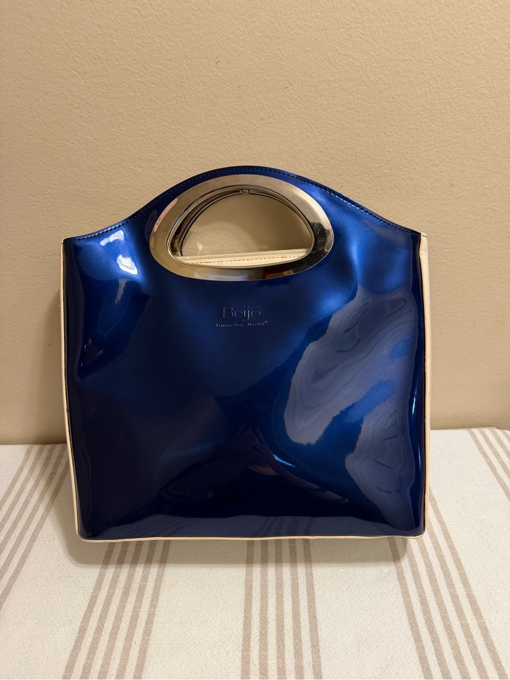 Beijo Y2K Blue Patent Tote Silver Handle Tagged Vintage Bag